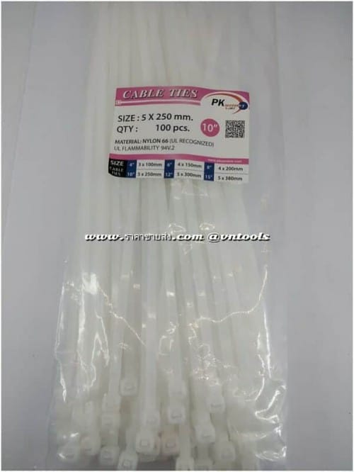 เคเบิ้ลไทร์ สายรัดหนวดกุ้ง ไนล่อน สีขาว 10นิ้ว