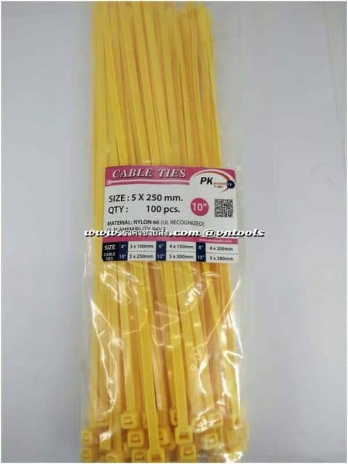 เคเบิ้ลไทร์ สายรัดหนวดกุ้ง ไนล่อน สีเหลือง 10นิ้ว