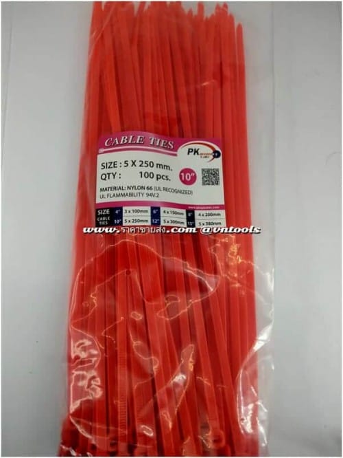 เคเบิ้ลไทร์ สายรัดหนวดกุ้ง ไนล่อน สีแดง 10นิ้ว