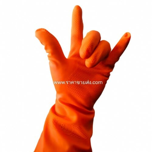 ถุงมือยาง สีส้ม star model 151 ราคาขายส่ง.com